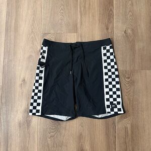 Vans Black Swim Shorts with White Checkerboard Side Panels